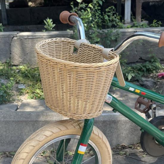 Детская плетеная корзина для велосипеда спереди с регулируемым ремнем для малышей, мальчиков и девочек, беговел, винтажная ручная работа, плетеная корзина для хранения из ротанга, аксессуары для велосипеда