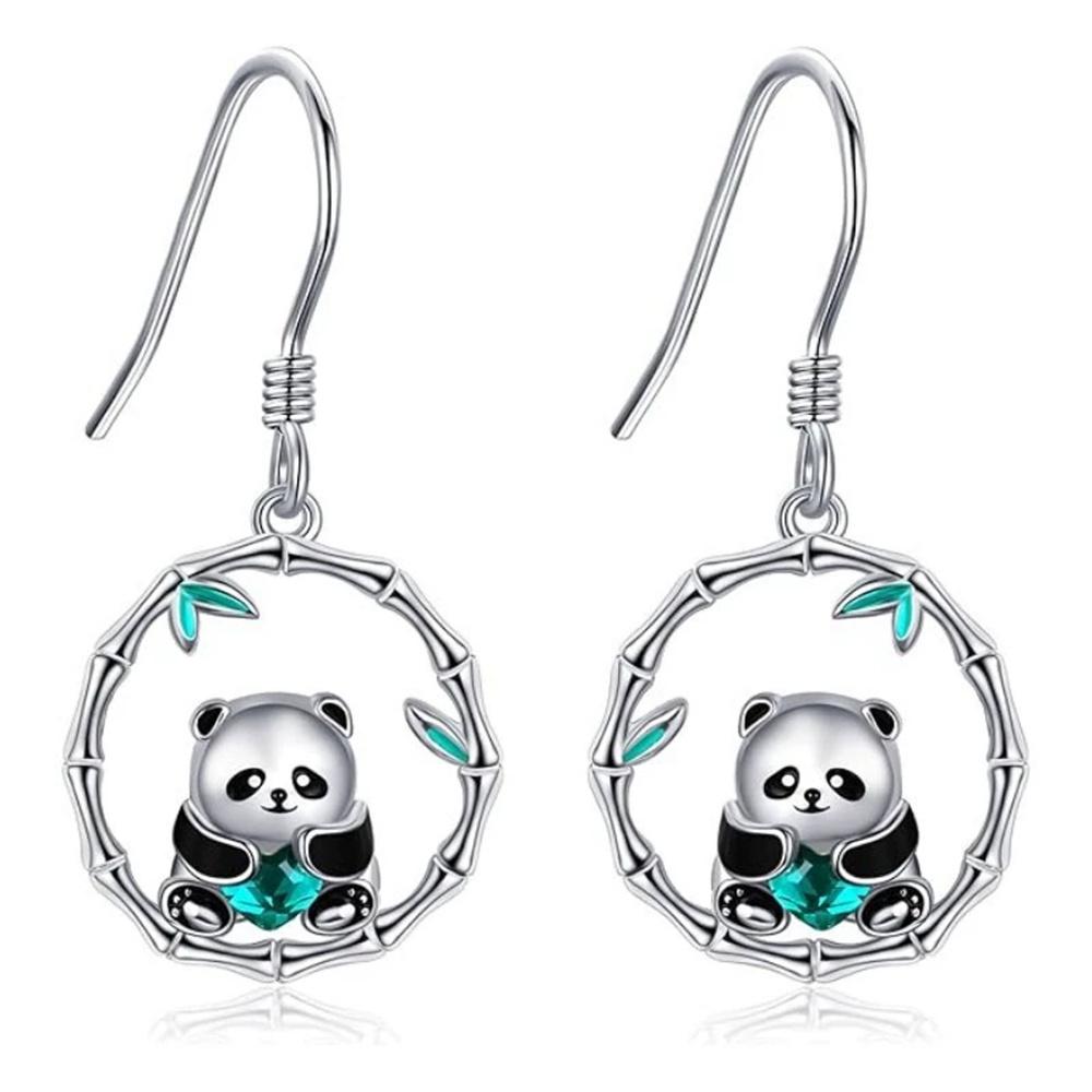 Charm Female Panda Animal Drop Earrings Cute Trendy Bridal Silver Color Dangle Wedding For Women