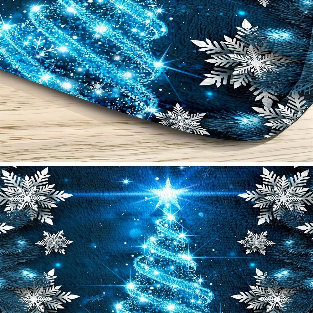 4Pcs Bathroom Shower Curtain Set Christmas Crystal Snowflake Pattern Bathroom Curtain With 12 Hooks Non Slip Rugs Toilet Cover Mat Bathroom Partition