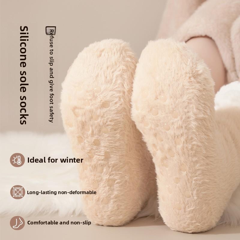 Носки средней длины для осени и зимы из флиса, утолщенные, теплые, плюшевые, нескользящие, для дома