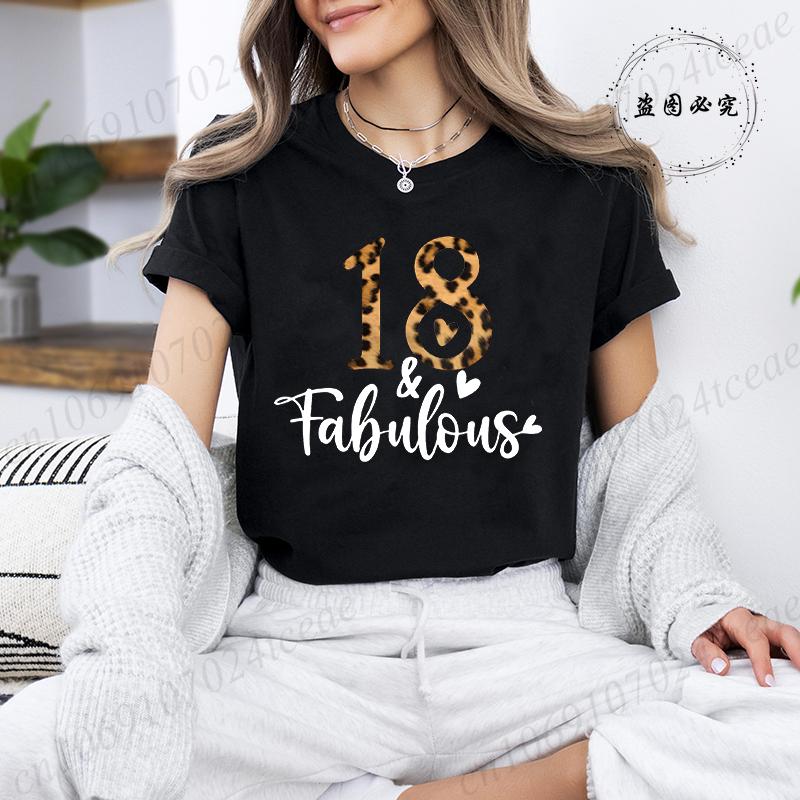 Unisexs Funny Short Sleeve Shirt Its My 18th Birthday Leopard Printed TShirts Round Neck Tee Shirt Birthday Party Girls Tops