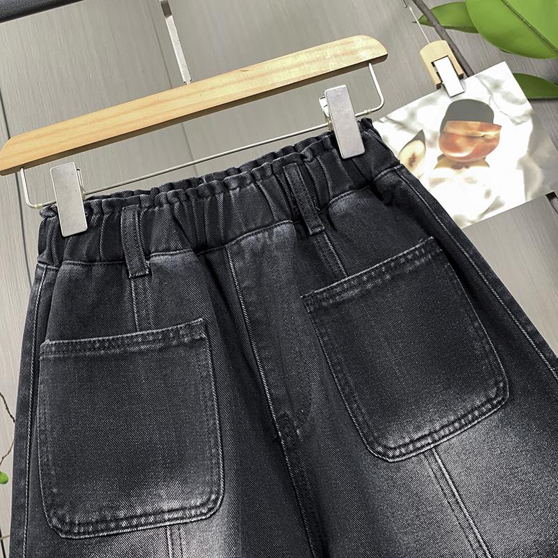 DIMANAF Plus Size 2025 Summer Women Shorts Pants Elastic Loose Pockets Jeans Short High Waist Casual Basic Pants Maxi