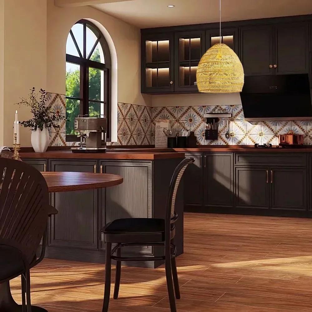 Абажур из ротанга, подвесной светильник из ротанга, декоративный светильник для сада с ротанговым фонарем, абажур из натурального бамбука