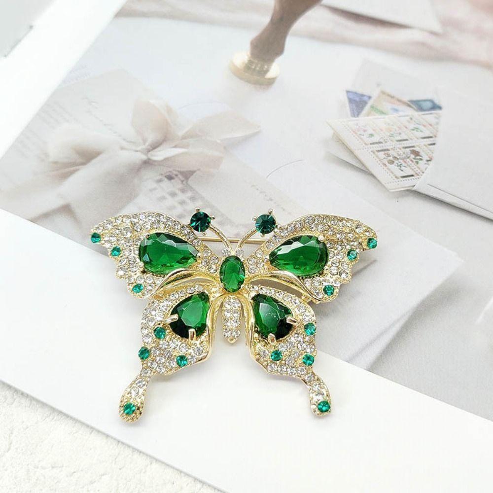 Retro Green Butterfly Brooch Crystal Butterfly Brooches Green Butterfly Suit Collar Pin  Daily