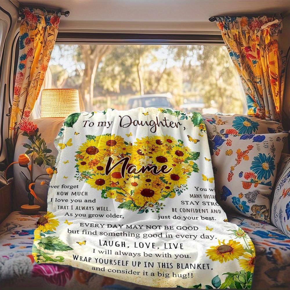 Sunflower Heart Customize Your Name Rv Blanket Comfortable Soft Lightweight Perfect For Travel Camping Picnics Sofas Rvs Bedding Living Room Ideal