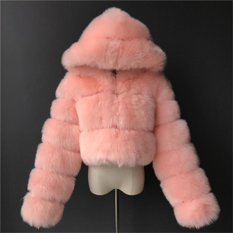 Women's Autumn And Winter Short Imitation Fur Coat Long-sleeved Patchwork Jacket Fashion Warm Hooded Jacket
