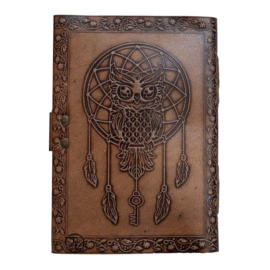 Кожаный дневник, дневник для путешествий, дневник с изображением совы, мандалы или винтажная книга для эскизов, хлопковая бумага для мужчин и женщин (7x5 дюймов)