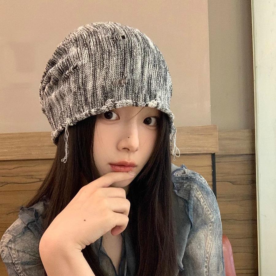 Пустошь ветер постепенное изменение вязание отверстия ворс шапка женская весна и лето улица ретро ленивый ветер тай-дай универсальный послеродовой холодный шапка