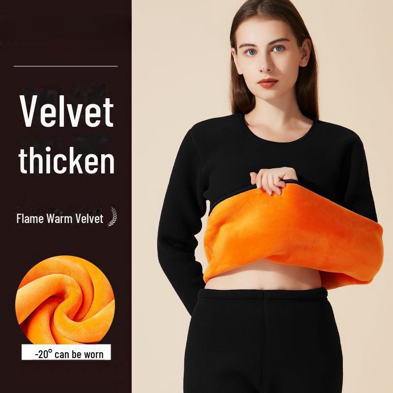 Men's and Women's Thermal Underwear Set: Velvet-Lined, Thick, Round Neck for Cold Weather