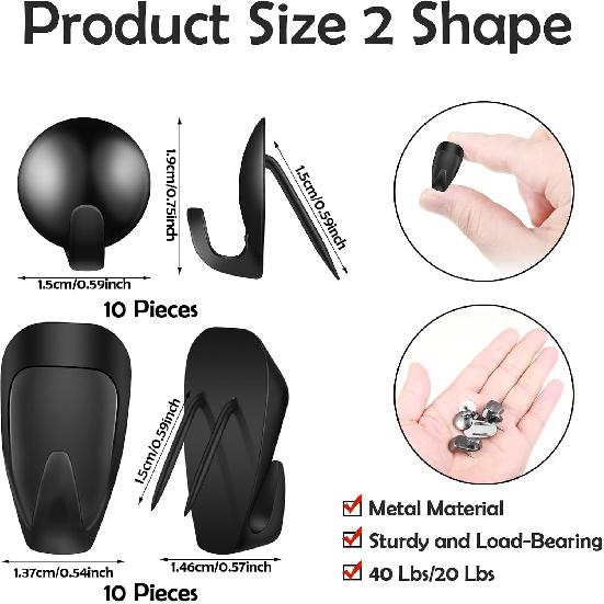 Cubicle Hooks Fabric Panel Wall Hooks, 20 Pieces Metal Push Pin Picture Hanging Hooks for 40 Lbs/20 Lbs, Cubicle Coat Hook for Office Home Cork Board