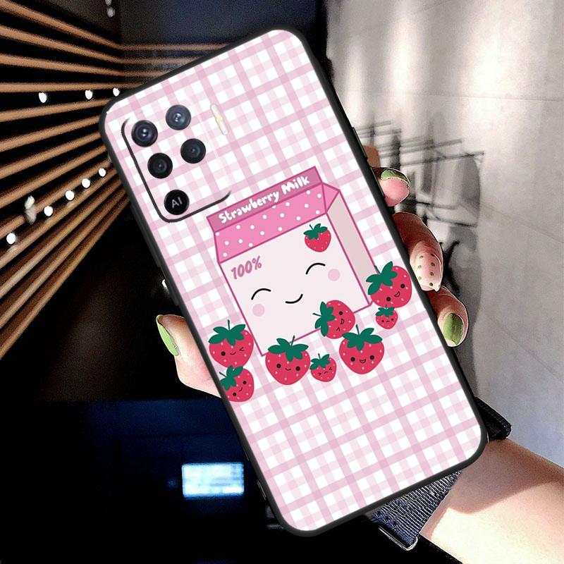 Милый кейс-коробочка клубничного молока для Oppo A78 A98 A18 A38 A58 A60 A80 A40 A77 A57 A17 A74 A54 A94 A96 A76 A16 A15 A5 Pro
