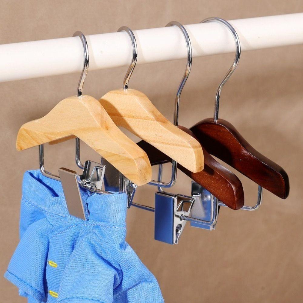 Solid Wood Kids Hanger with Clip Coat Hanging Rack Portable Mini Hanger