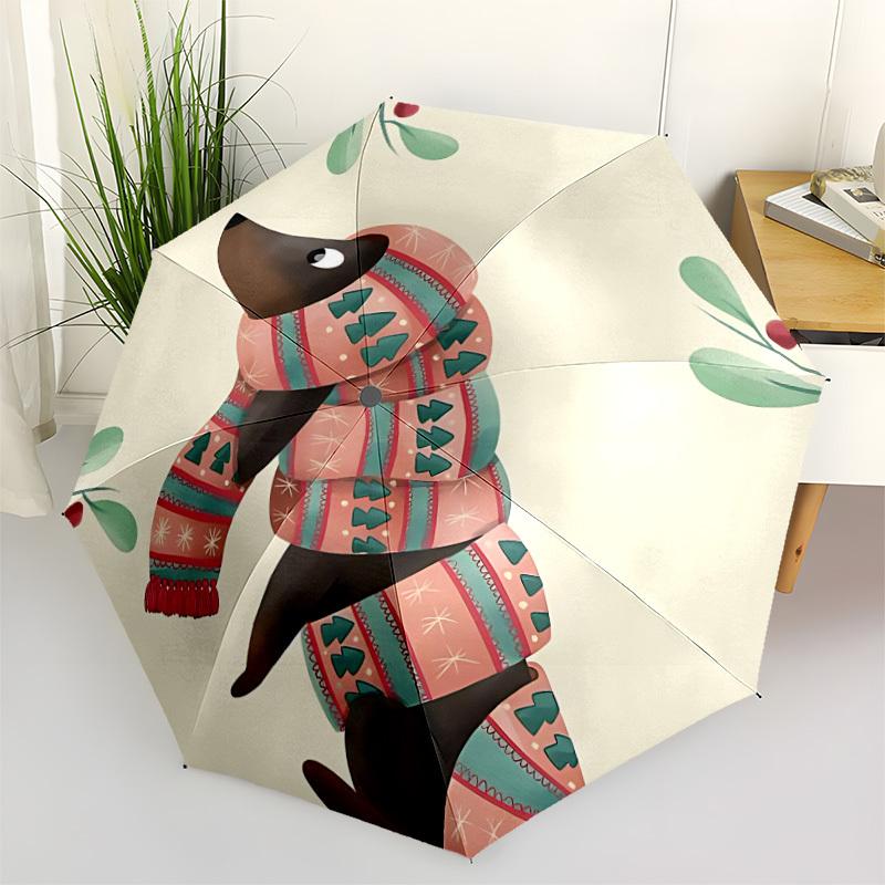 1pc Winter Festive DachshundAutomatic Folding Umbrella, Portable Collapsible Design, Casual Outdoor Accessory, for All Seasons 053