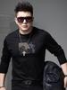 European Style Round Neck Long Sleeve T-Shirt for Men, 2025 Autumn New Trendy Printed Rhinestone Base Shirt Casual Top