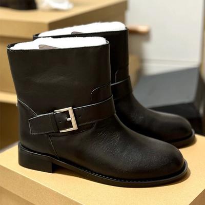 Корейская версия ретро пряжки ремня круглый носок низкий каблук низкий голенище короткие ботинки ботинки Мартин женские осень и зима широкое голенище челси тонкие ботинки