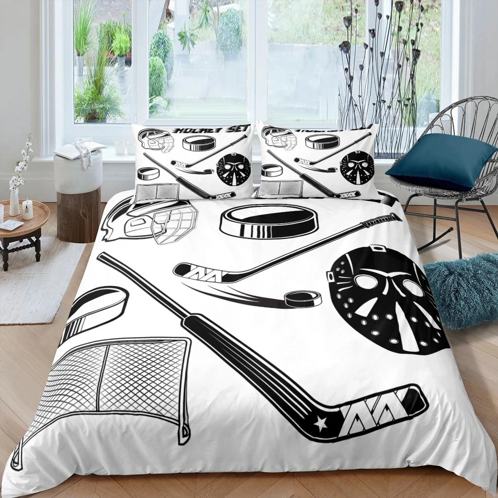 Предметы для дома Роскошный 3D Комплект постельного белья с хоккейной экипировкой Пододеяльник Наволочка Комплект постельного белья для мальчиков Размер Queen и King EU/US/AU/UK