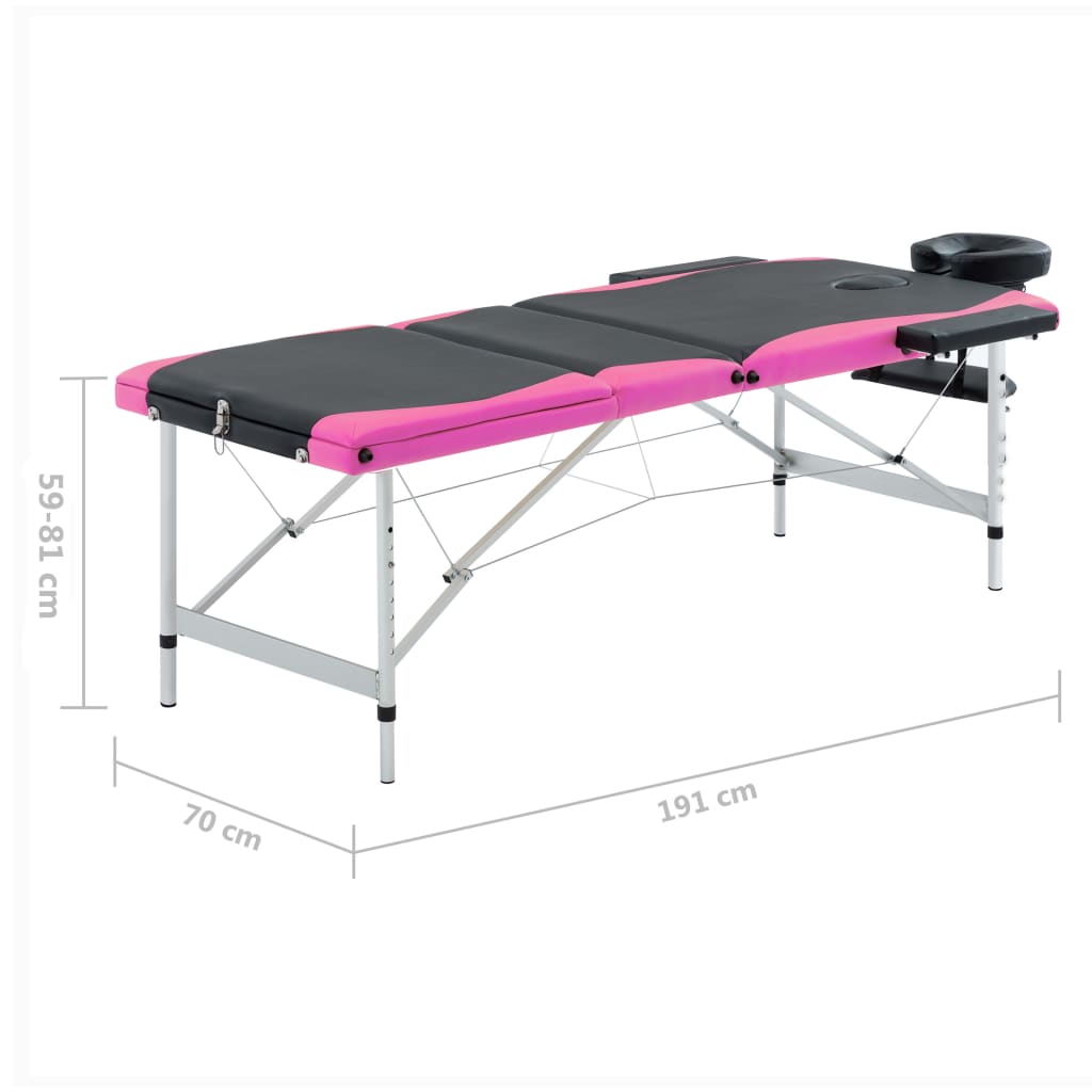 Folding Massage Table with 3 Zone Aluminum Frame Black and Pink