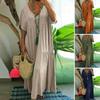 Spring and Summer V-neck Plus Size Casual Long Dress Women Fashion Short Sleeve Elegant Oversized Women's Dress Vintage Solid A Line Loose Dress 26200