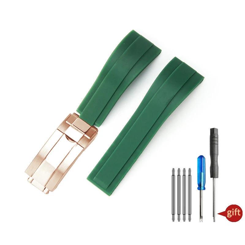 20 мм Натуральный Мягкий Силиконовый Каучуковый Ремешок для Часов Для Rolex Ремешок для Часов Daytona Submariner GMT OYSTERFLEX Браслет Складная Застежка