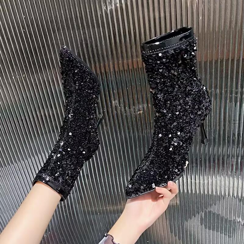 Fashion Boots Woman Shoes High Heels Ankle Boots for Women's Red Bling Punk Gothic Pointed Toe Elegant Heel Stripper Dance Wedding Bride