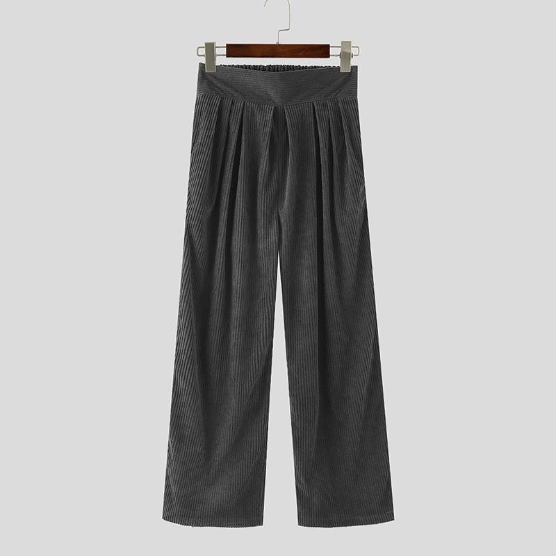 INCERUN Мужские повседневные широкие брюки с застежкой-молнией и высокой талией из вельвета с карманами