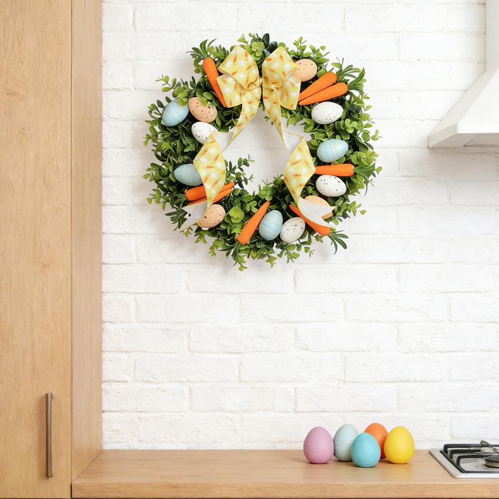 Easter Wreath, Cute – Egg And Carrot Shaped, Festive Decoration, Suitable For Front Door, Friends And Family Gatherings,  And Outdoor Home Decor.