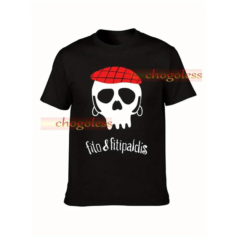 Fito&FITIPALDIS Men's Vintage Gothic T-Shirt with Edgy Skull & Red Beret Graphic Print - 100% Cotton Relaxed Fit Breathable Black Tee, Machine