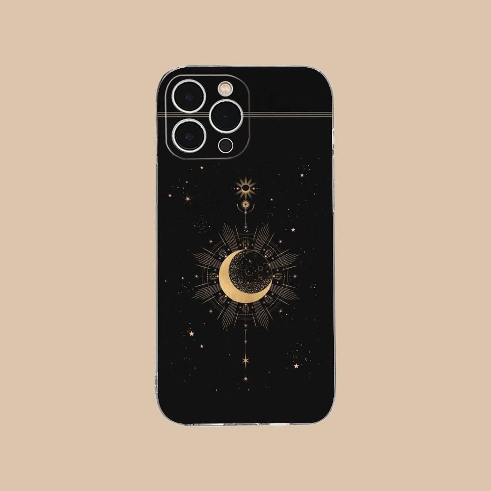 Чехол для мобильного телефона 'Солнце и Луна' для iPhone 17 16 15 14 13 12 11 X XR XS Air Pro Max Plus Mini Прозрачный Цветной Чехол для Мобильных Телефонов
