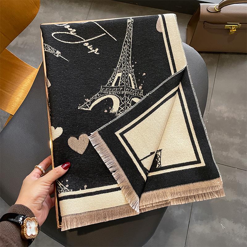 New Tower Imitation Cashmere Thermal Scarf Women's Winter Double-sided Thickened Student Thermal Scarf Large Shawl