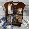 Женская футболка, модная, забавная, с цветочным принтом и принтом кошек, с коротким рукавом, обычная, с круглым вырезом, для праздников, выходного дня, черная, желтая, красная, синяя, коричневая, весна и лето