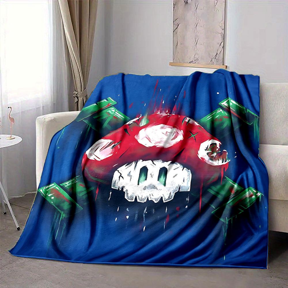 1pc Mario Mushroom Cozy Print Blanket Lightweight Warm Flannel Throw Blanket For Sofa, Bed, Living Room