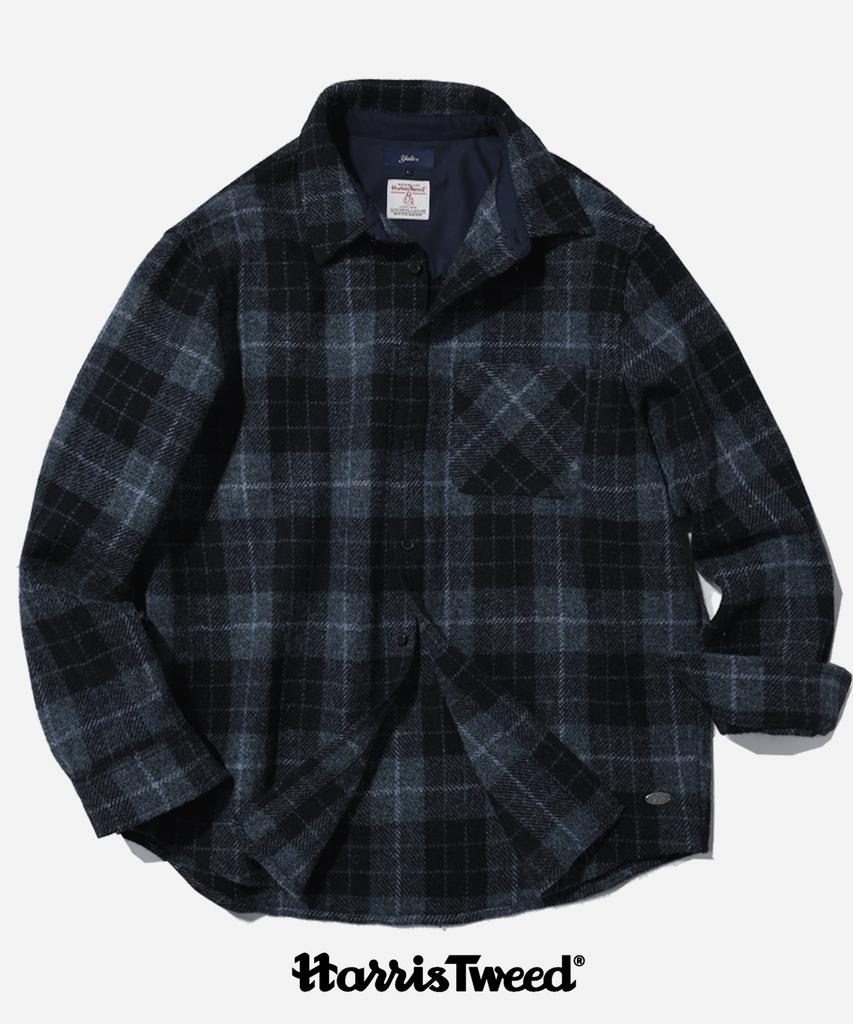 YALE Рубашка из чистой шерсти Harris Tweed Темно-синяя