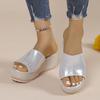 European and American Foreign Trade Slope Heel Slippers Women's 2024 New Thick-soled Sequined Muffin Bottom Fish Mouth One-word Sandals Large-size