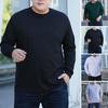 Autumn Winter Men T-shirt Solid Color Long Sleeves Crew Neck Streetwear Plus Size Loose Ribbed Cuff Pullover for Outdoor