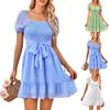 Женское весеннее и летнее модное однотонное платье с короткими рукавами и v-образным вырезом на талии