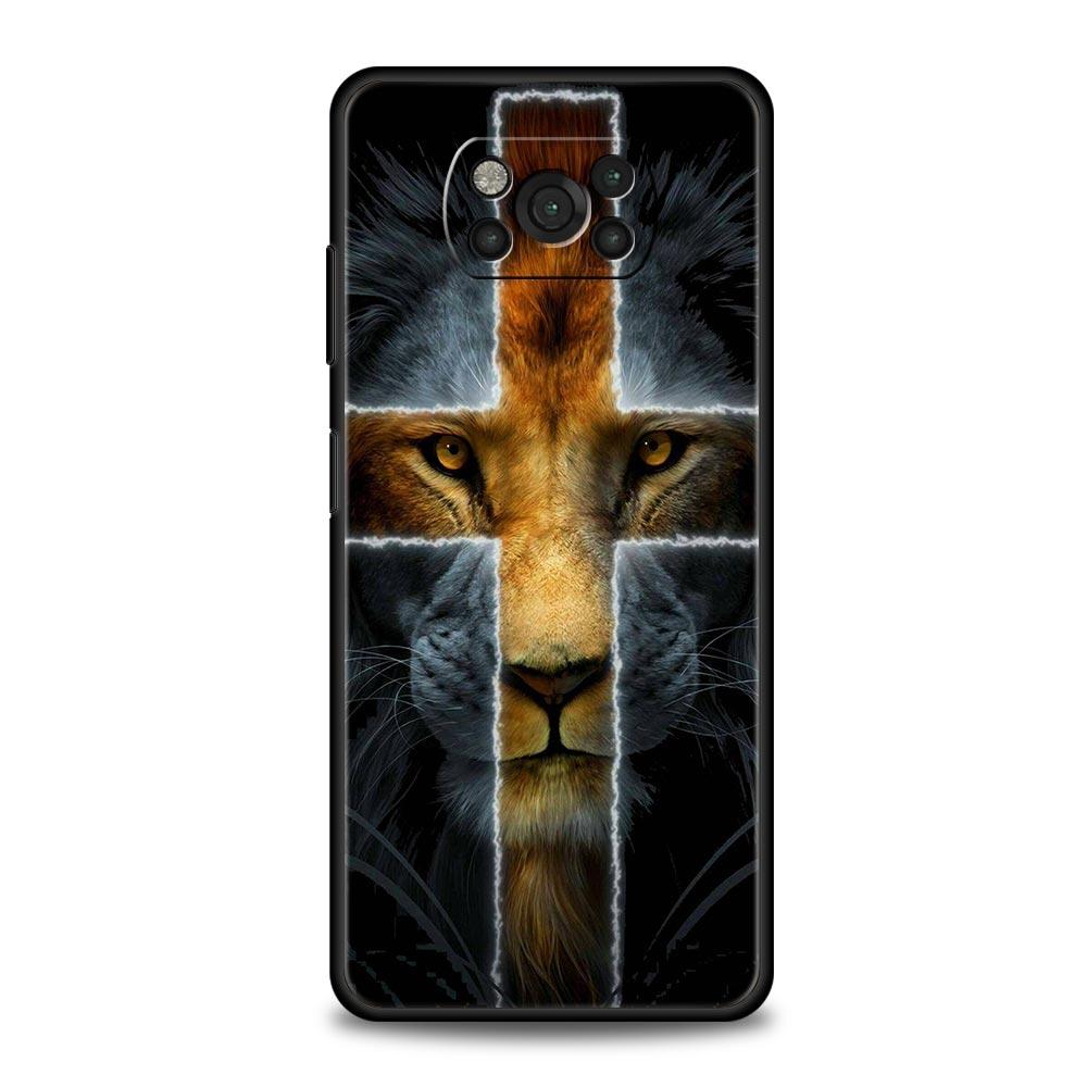 Двухцветный чехол для телефона с рисунком льва и крестом для Xiaomi Poco F7 F6 F5 F4 F3 X6 X5 X4 X3 NFC F7 Ultra M4 C51 C55 GT 5G Мягкая крышка из ТПУ