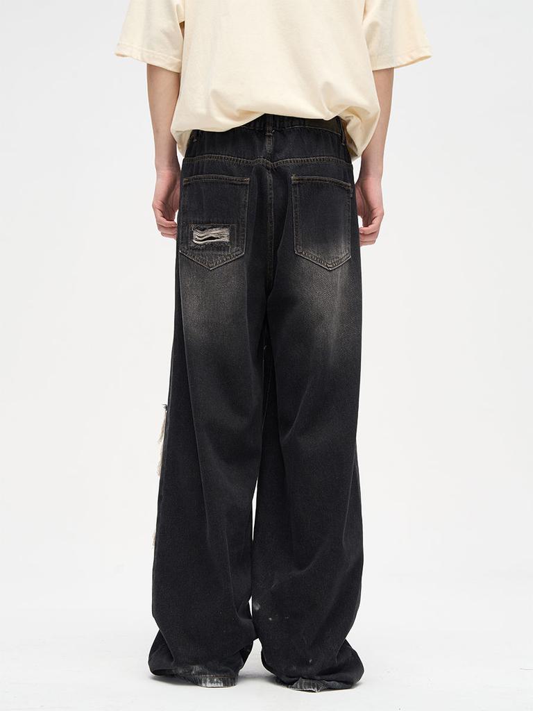 Мужские рваные джинсы Y2K, корейские ретро-джинсы с дырками, свободные прямые широкие брюки в американском стиле