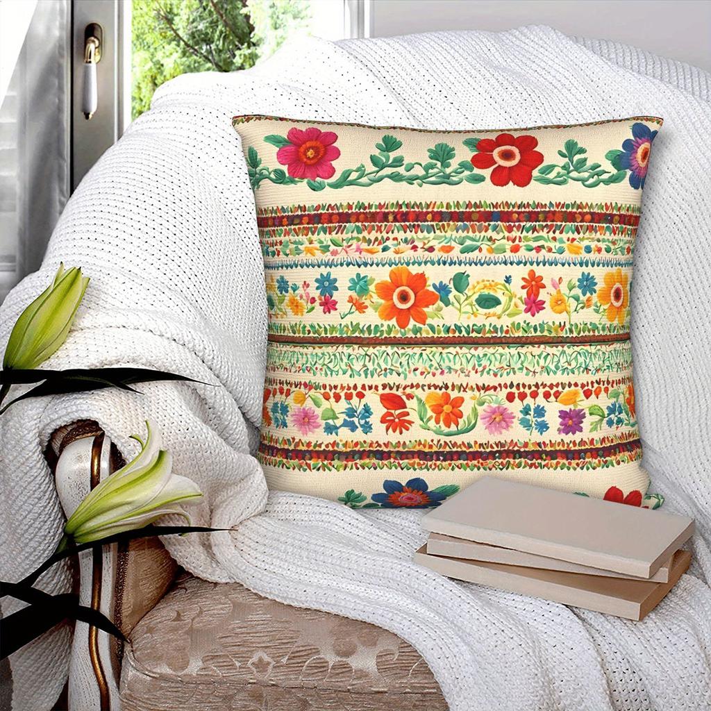 Boho Mexican Floral Throw Pillow Cover Vintage Ethnic Floral Print Decorative Cushion Case For Home Sofa Couch