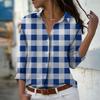 Mixed Color Grid Print Women Blouse Spring Autumn Femme Office Lady Button Up Turn Down Collar Shirts