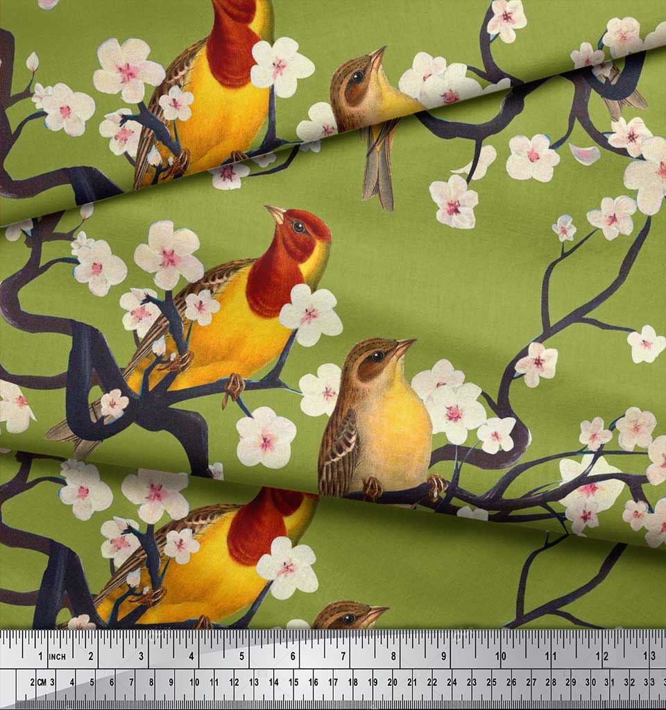 Soimoi Коричневая модальная атласная ткань с изображением рыб | Птицы и яхты Ткань с принтом птиц 1 ярд 42 дюйма