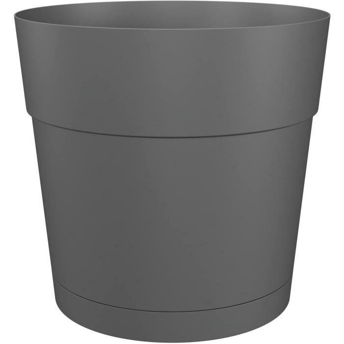 ARTEVASI Round Flower Pot CAPRI LARGE - Plastic - Water Reservoir - Diameter 40 Cm - Anthracite - 39.1 X 39.1 X 37 Cm