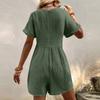Women's Casual V-Neck Short Sleeve With Pockets Comfort Jumpsuit Shorts