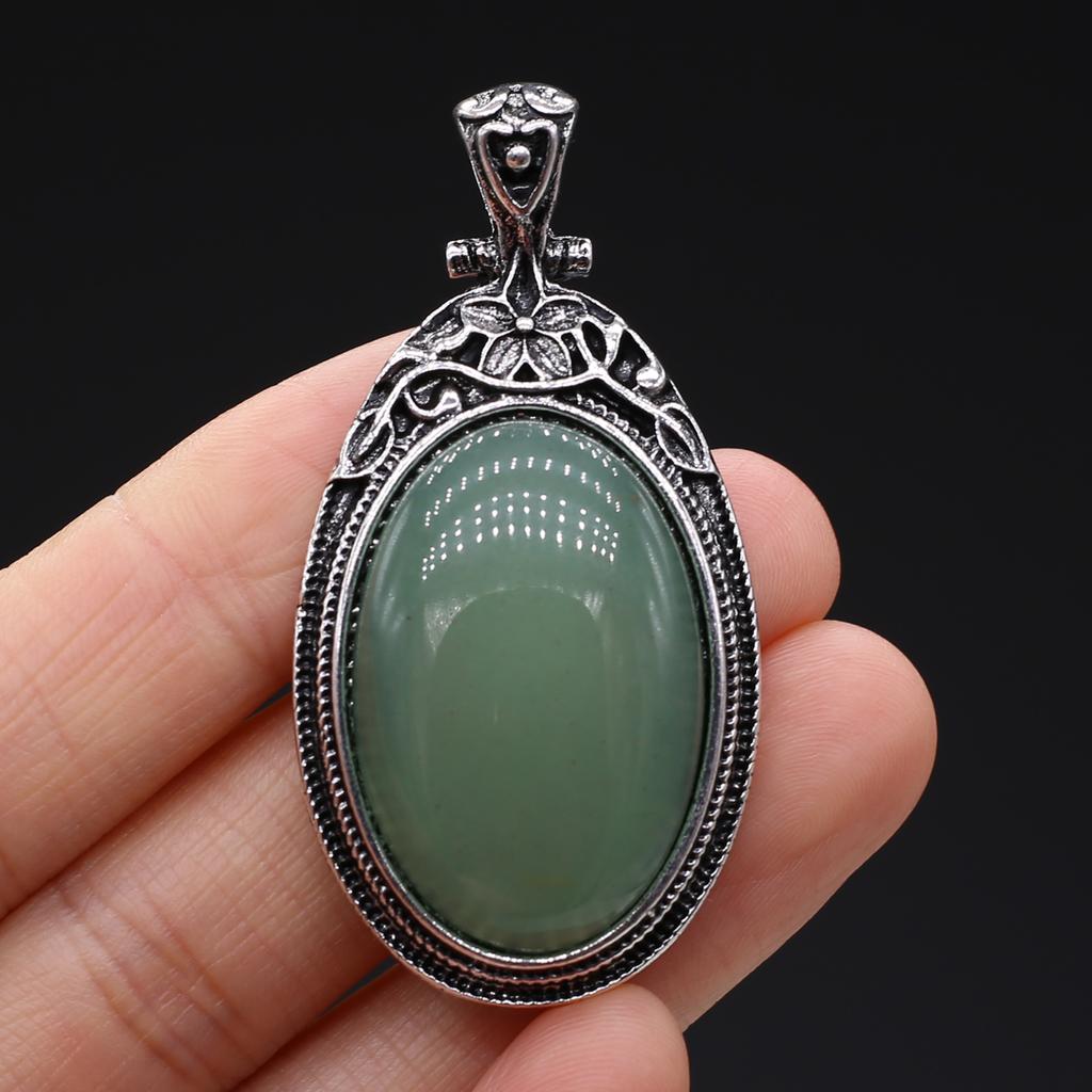 Подвеска из натурального камня в винтажном стиле, ожерелье, модные украшения, овальная форма, колье из сплава, розовый кварц, опал, малайзийский нефрит, идеи подарков, подарки для влюбленных