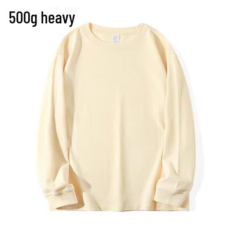 Футболка унисекс из плотного хлопка с длинным рукавом, однотонная: Непрозрачный, свободный крой, небольшой воротник, идеально подходит для весны и осени.