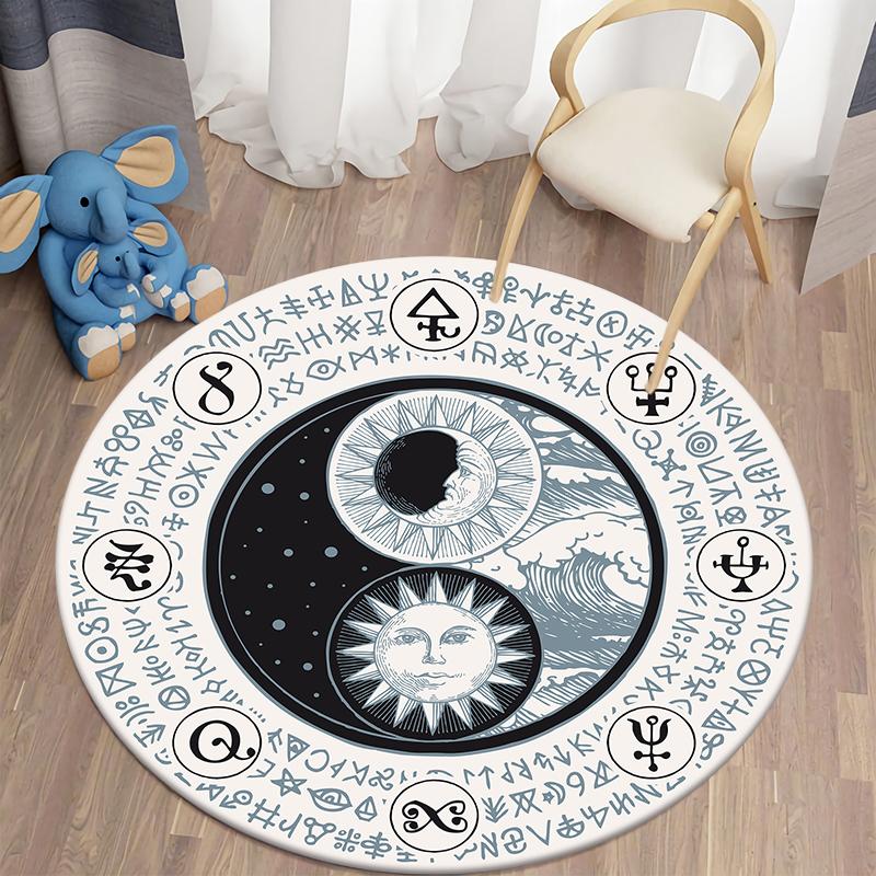 Круглый ковер для гостиной, коврик с загадочным принтом, винтажный детский напольный ковер для спальни, домашний декор, мягкий противоскользящий коврик