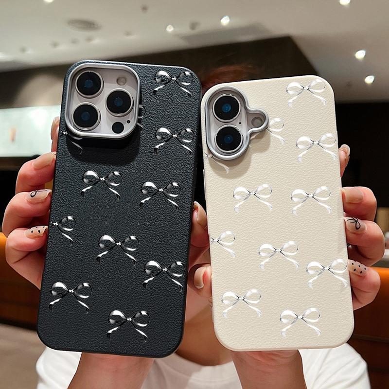 Однотонный матовый мягкий чехол для телефона с бантом для iPhone 16 Pro Max 15 Plus 14 Pro 13 12 11 тонкий чехол-бампер из кожи TPU с текстурой ударопрочный