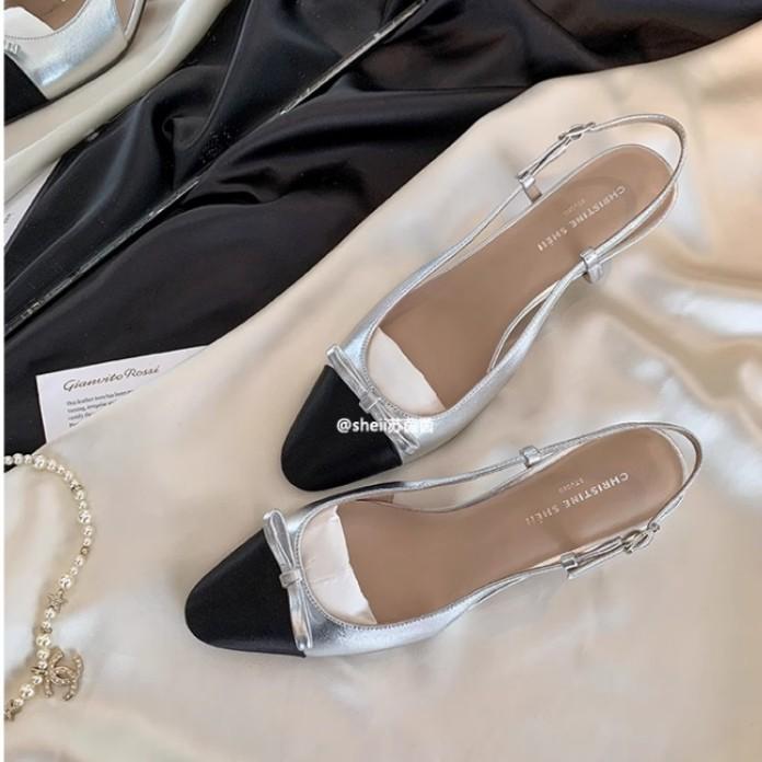 Spot second hair! Fashion versatile new pointed head color matching bow light mouth bag head sandals small fragrant style high heels