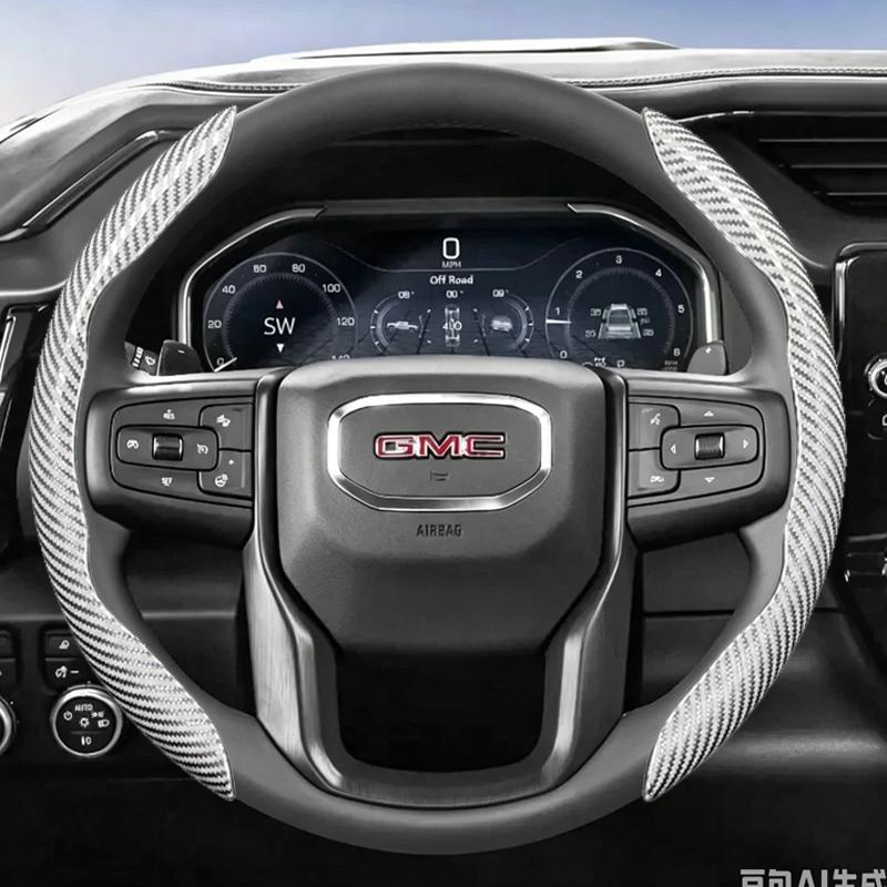 Breathable Perforated Leather Steering Wheel Cover for Gmc, Segmented Quick-Release Design, Non-Slip and Durable