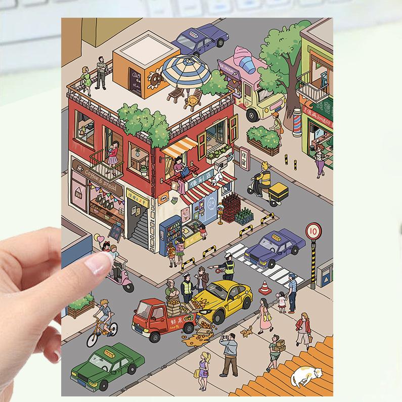 Cartoon Landscape Stickers Multiple Miniature World 3D Hut Unzip DIY Scene Manual Post