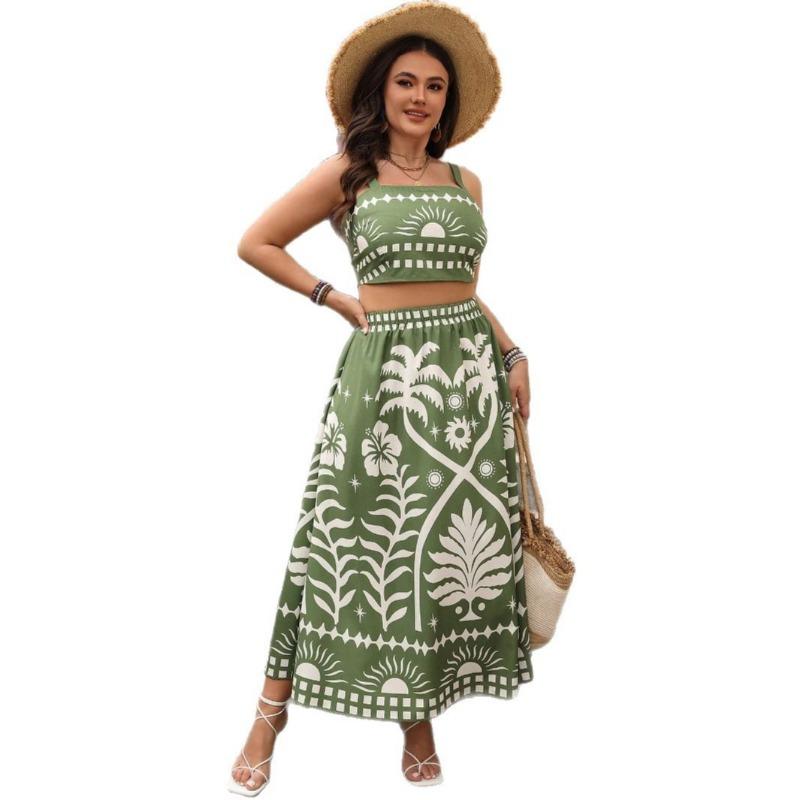 Комплект из летней женской юбки с принтом «халтер» для отдыха и отдыха на весну и лето